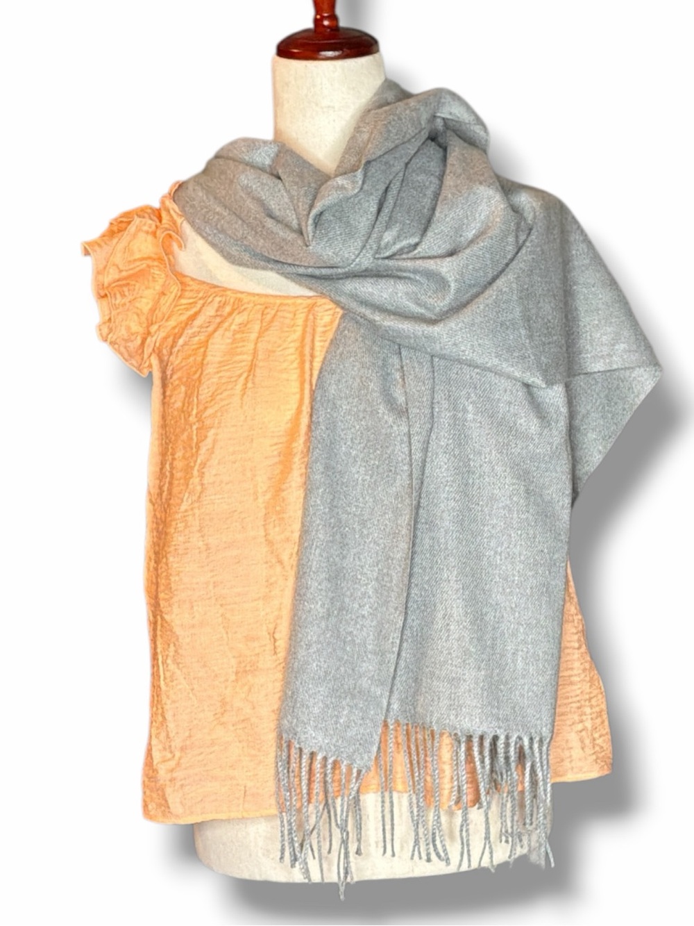 Halara Grey Fringed Wide Scarf One Size